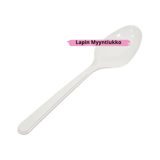 18cm PP muovista valmistettu valkoinen ruokalusikka.