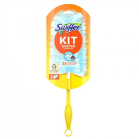 Swiffer Pölyhuiska Aloituspakkaus. Tehokas Yrityssiivoukseen valkoisella taustalla.